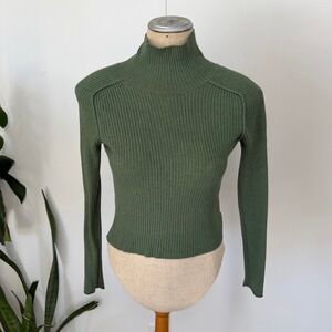 Universal Thread Mock Neck Sweater Womens S Green Ribbed Cropped Long Sleeve Top